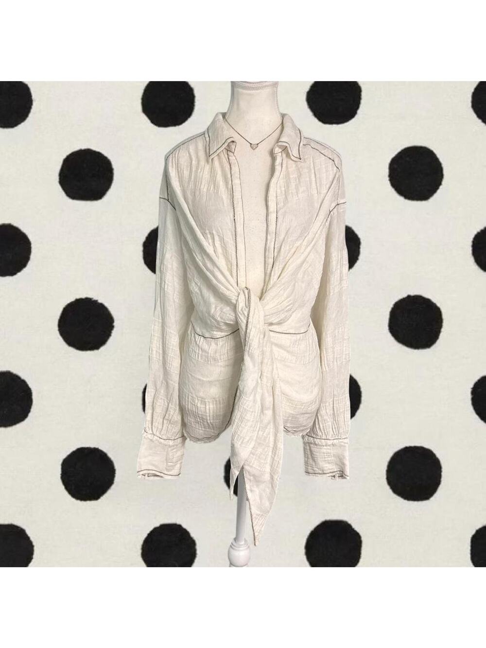 cream button down  shirt with tie front detail Free People Womens Size Small